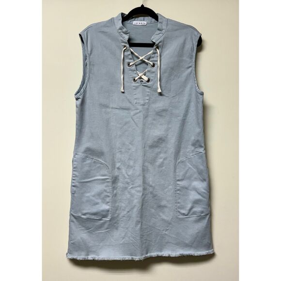 LACAUSA Revolve Denim Lace Up Dress in Rain, Sz M - Picture 3 of 11